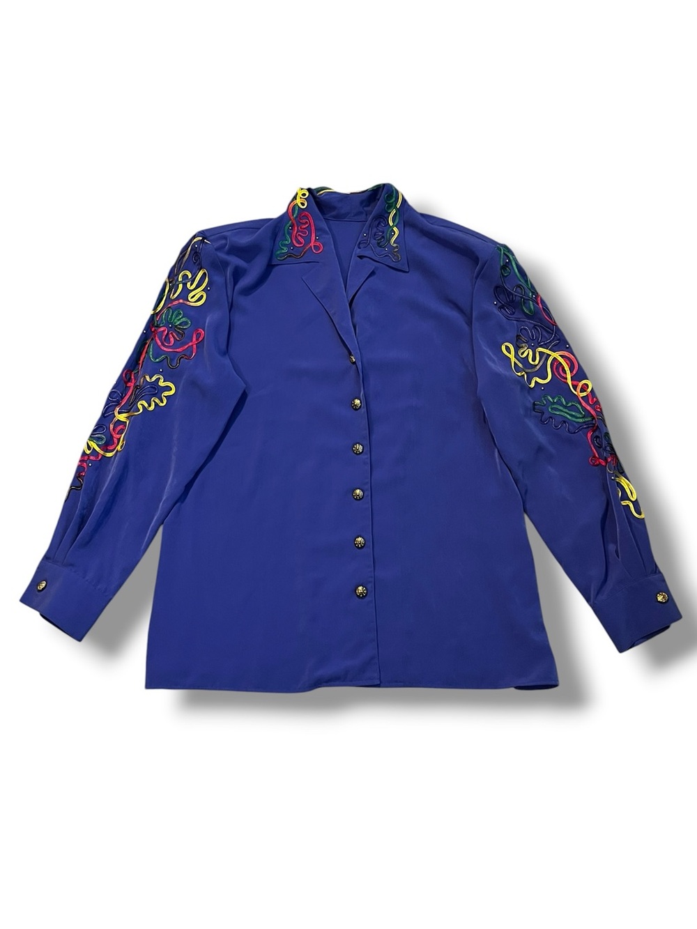 Vintage Howard Wolf Blouse Size 1X Colorful Soutache Trim Gold Buttons 80s/90s